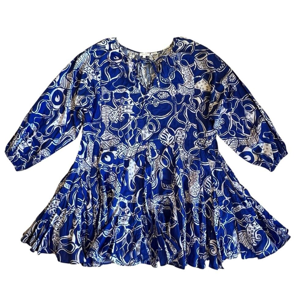 Rhode Women’s Sz M Blue Floral Print Mini Dress Emma Long Sleeve Mini - Picture 2 of 15